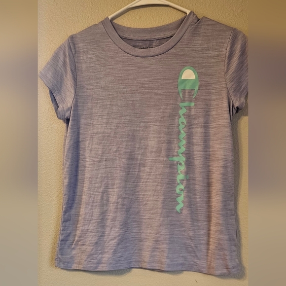 Champion Purple T-Shirt with Green Logo - Picture 1 of 2